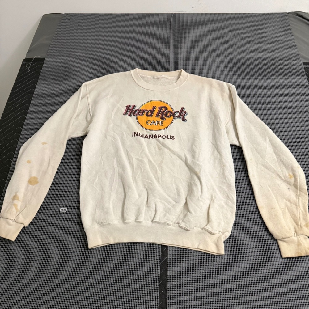 Vintage Hard Rock Cafe Indianapolis Sweatshirt Cream Crewneck Distressed L